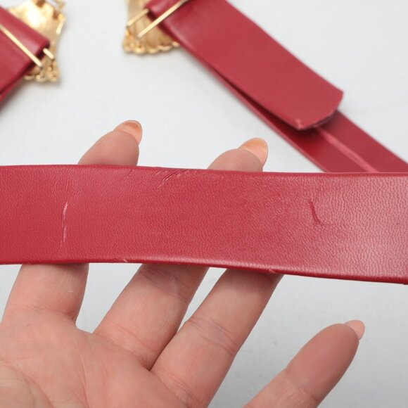 Vintage Mimi di Niscemi Gold Shell Belt Buckle Interlocking Talbots Red Vegan 81 - Picture 11 of 13